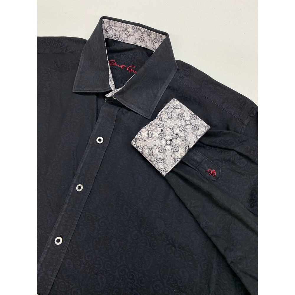 Men Robert Graham Classic Fit paisley floral flip cuff button up dress shirt M